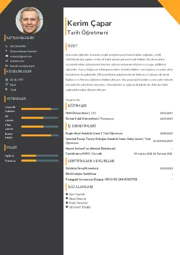 Tarih Öğretmeni Cv Örnekleri cv indir